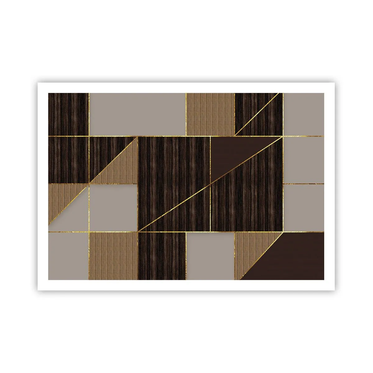 Poster - Geometrische Muster in Brauntönen mit goldenen Linien - 100x70cm - Ein Mosaik aus Braun und Gold - Moderne Wanddekoration für Wohnzimmer und Schlafzimmer ARTTOR