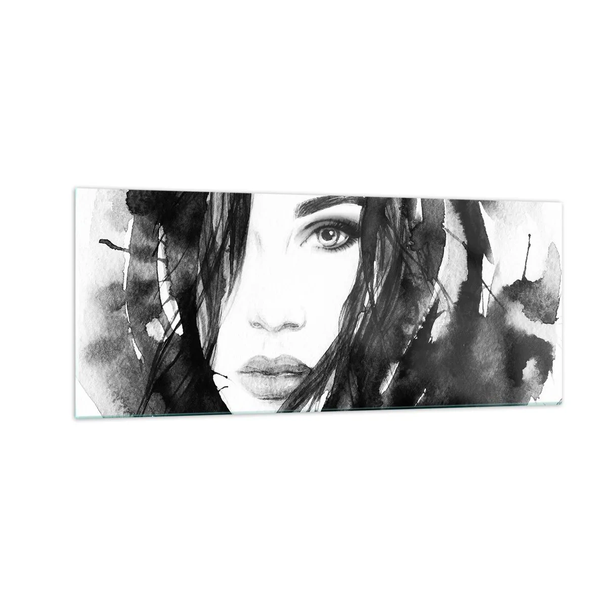 Glasbild - Bild auf glas - Porträt einer Dame in Schwarzweiß - 100x40 cm