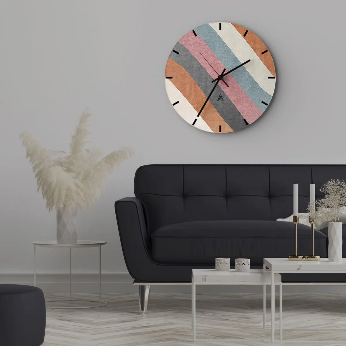 Wanduhr - Glasuhr - Bunte Streifen in Pastelltönen diagonal angeordnet - 30x30cm - Diagonale Komposition – Bewegung - Moderne Wanddekoration für Wohnzimmer, Küche und Schlafzimmer ARTTOR