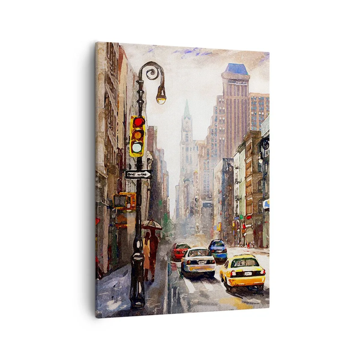 Bild auf Leinwand - Leinwandbild - Stadtbild mit einer Straße und gelben Taxis - 50x70cm - New York - auch im Regen bunt - Moderne Wanddekoration für Wohnzimmer und Schlafzimmer ARTTOR