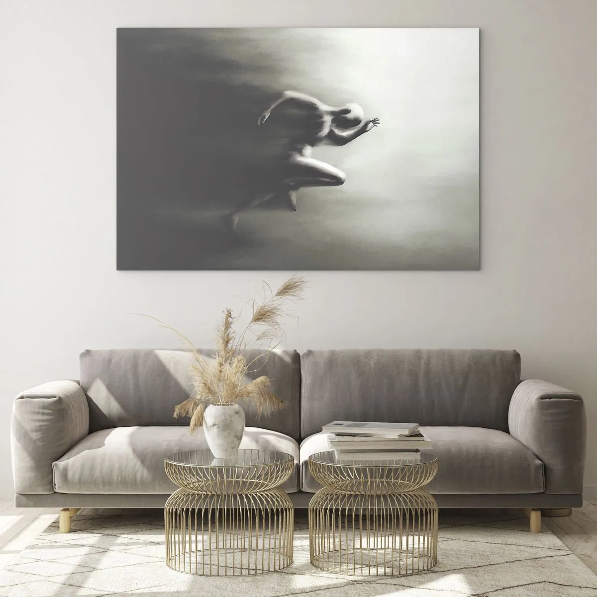 Glasbild - Bild auf glas - Dynamische Silhouette einer laufenden Figur in verschwommenem Licht - 100x70cm - Unwiderstehlich - Moderne Wanddekoration für Wohnzimmer und Schlafzimmer ARTTOR