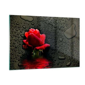 Glasbild - Bild auf glas - Rote Rose mit Wassertropfen auf dunklem Hintergrund - 120x80cm - rot und Schwarz - Moderne Wanddekoration für Wohnzimmer und Schlafzimmer ARTTOR