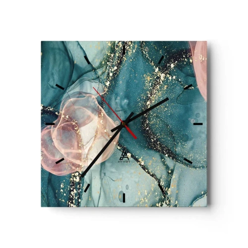 Wanduhr - Glasuhr - Seidenblau, Tüllrosa - 40x40 cm