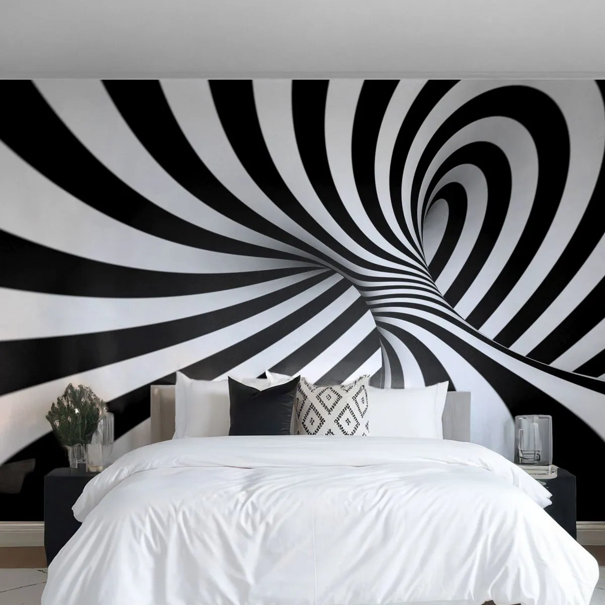 Fototapete Premium Sand - Abstrakter optischer Tunnel in Schwarz und Weiß - 100x70cm - Komposition: Tanzraum - Moderne Wanddekoration für Wohnzimmer und Schlafzimmer ARTTOR