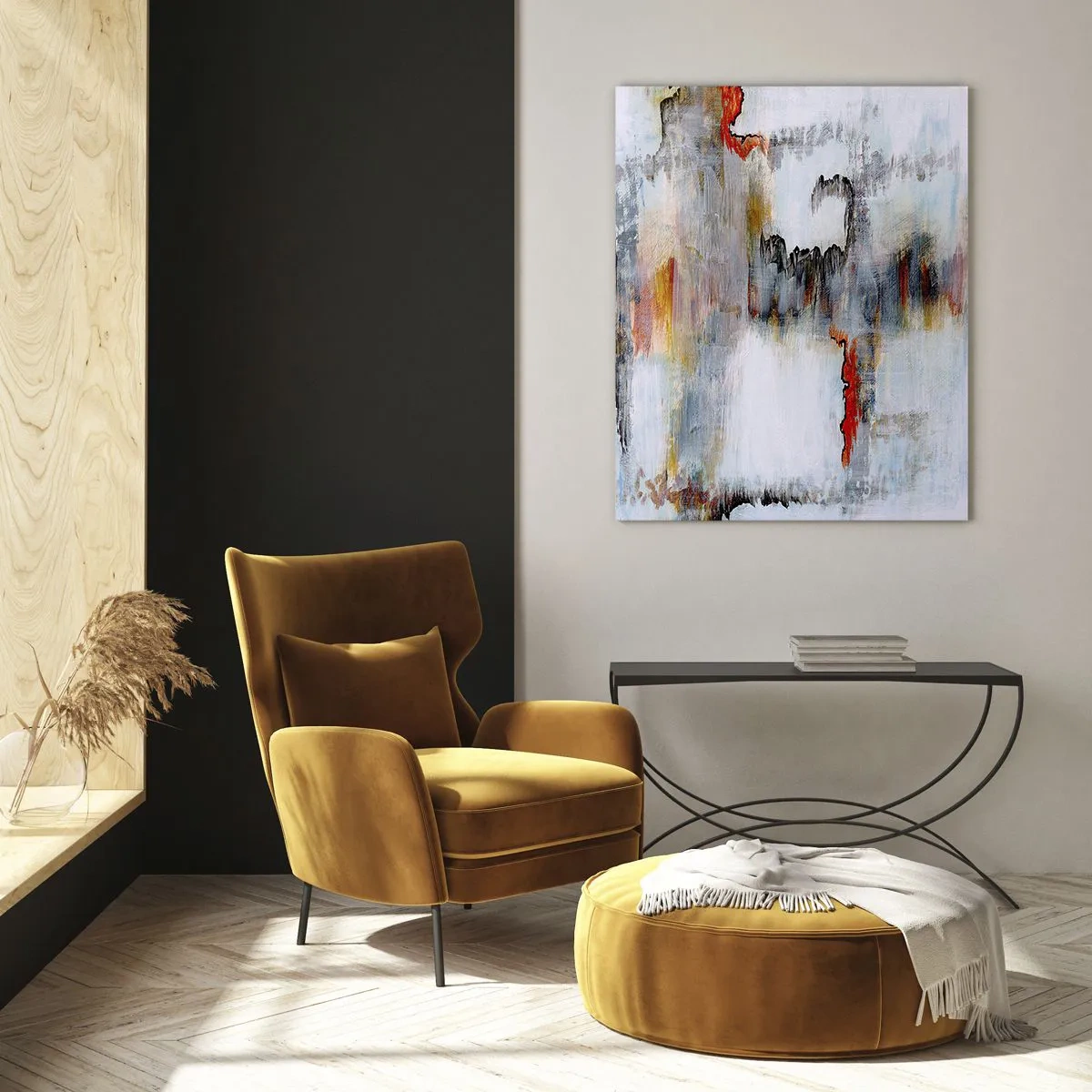Glasbild - Bild auf glas - Abstrakte Komposition mit energetischen Farben - 50x70cm - Ein Stock auf dem Wasser - Moderne Wanddekoration für Wohnzimmer und Schlafzimmer ARTTOR