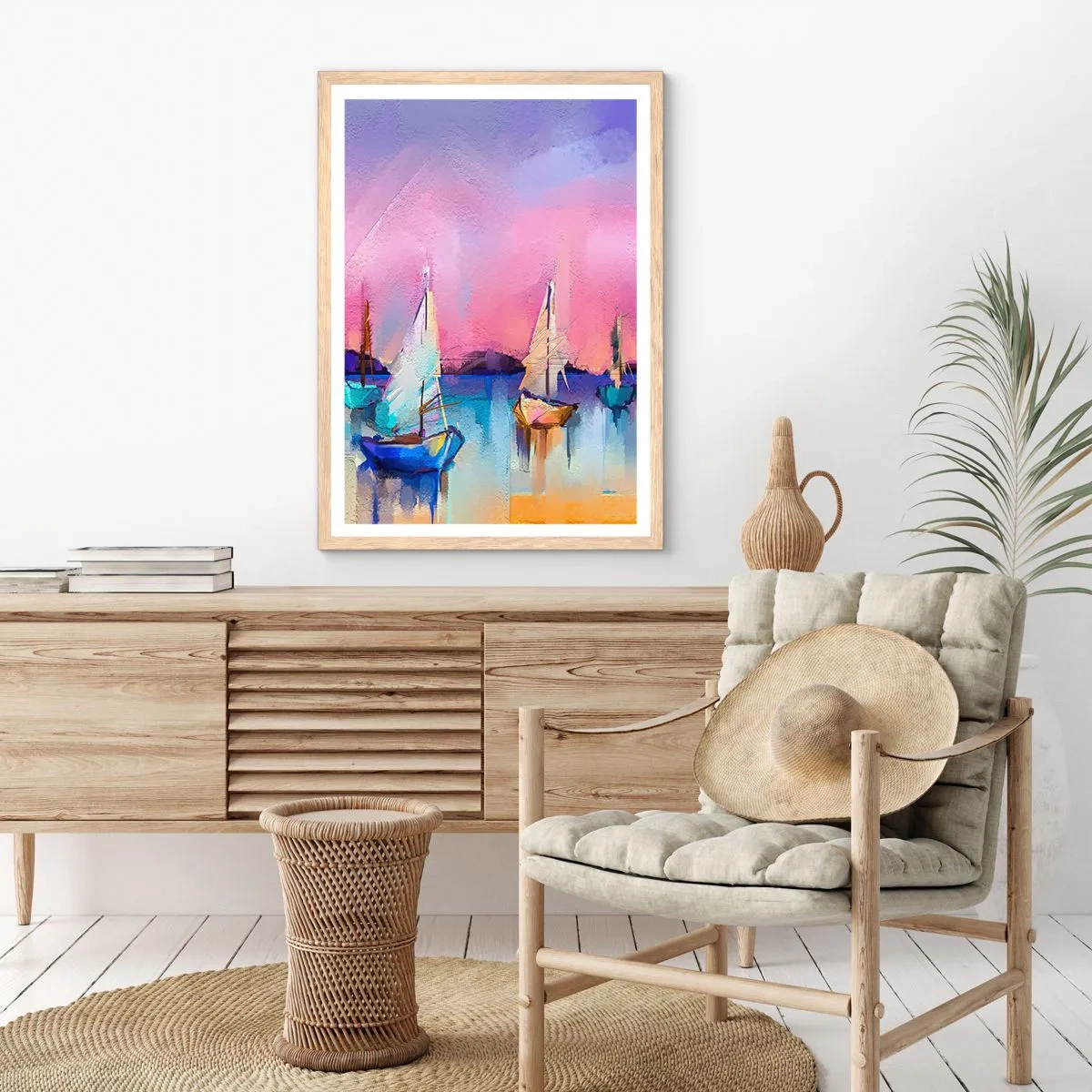 Poster in einem Rahmen aus heller Eiche - Richtung: breites Wasser - 70x100 cm