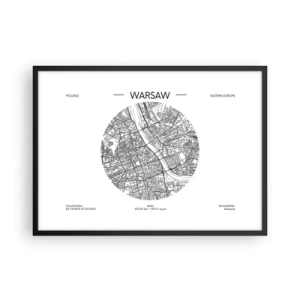 Poster in einem schwarzem Rahmen - Eine Karte von Warschau im minimalistischen Stil - 70x50cm - Anatomie von Warschau - Moderne Wanddekoration für Wohnzimmer und Schlafzimmer ARTTOR