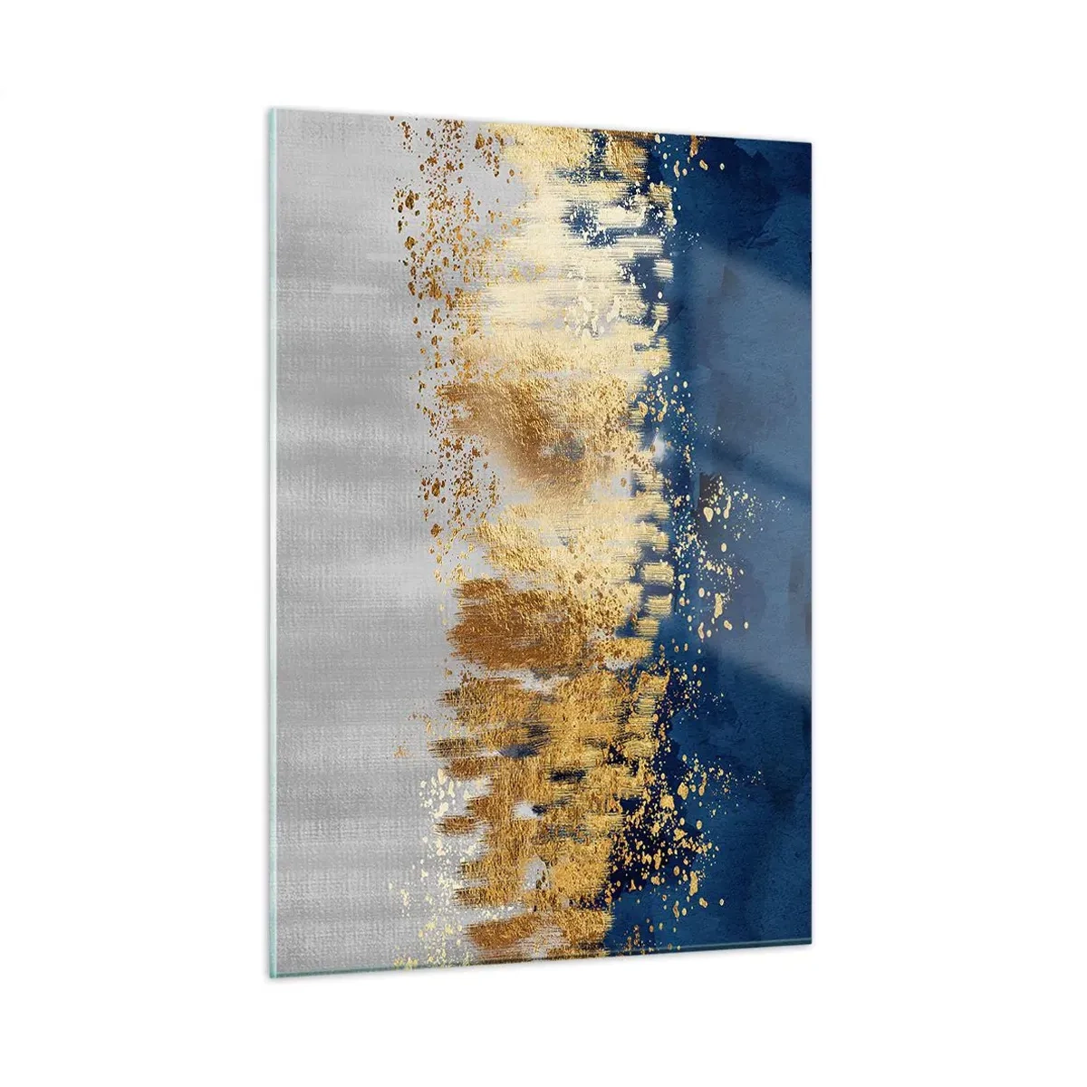 Glasbild - Bild auf glas - Goldene Akzente auf marineblauem und silbernem Hintergrund - 50x70cm - Moderne Komposition mit Glanz - Moderne Wanddekoration für Wohnzimmer und Schlafzimmer ARTTOR