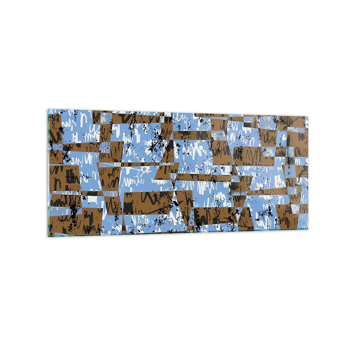 Glasbild - Bild auf glas - Eine abstrakte Komposition aus Rechtecken in Braun- und Blautönen. - 120x50cm - Ein nicht-menschlicher Ausschnitt - Moderne Wanddekoration für Wohnzimmer und Schlafzimmer ARTTOR