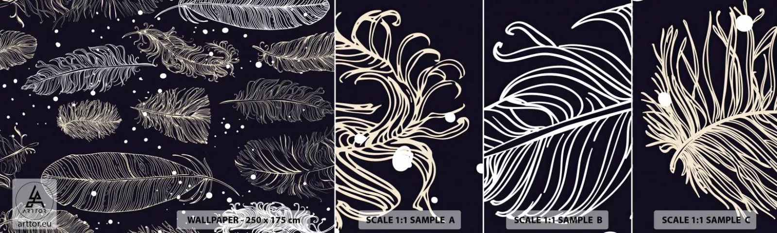 Fototapeten Muster Selbstklebend Deluxe Sticker - Gefiederte Spitze - Vogelfeder, Grafik, Stück - 100x30 cm