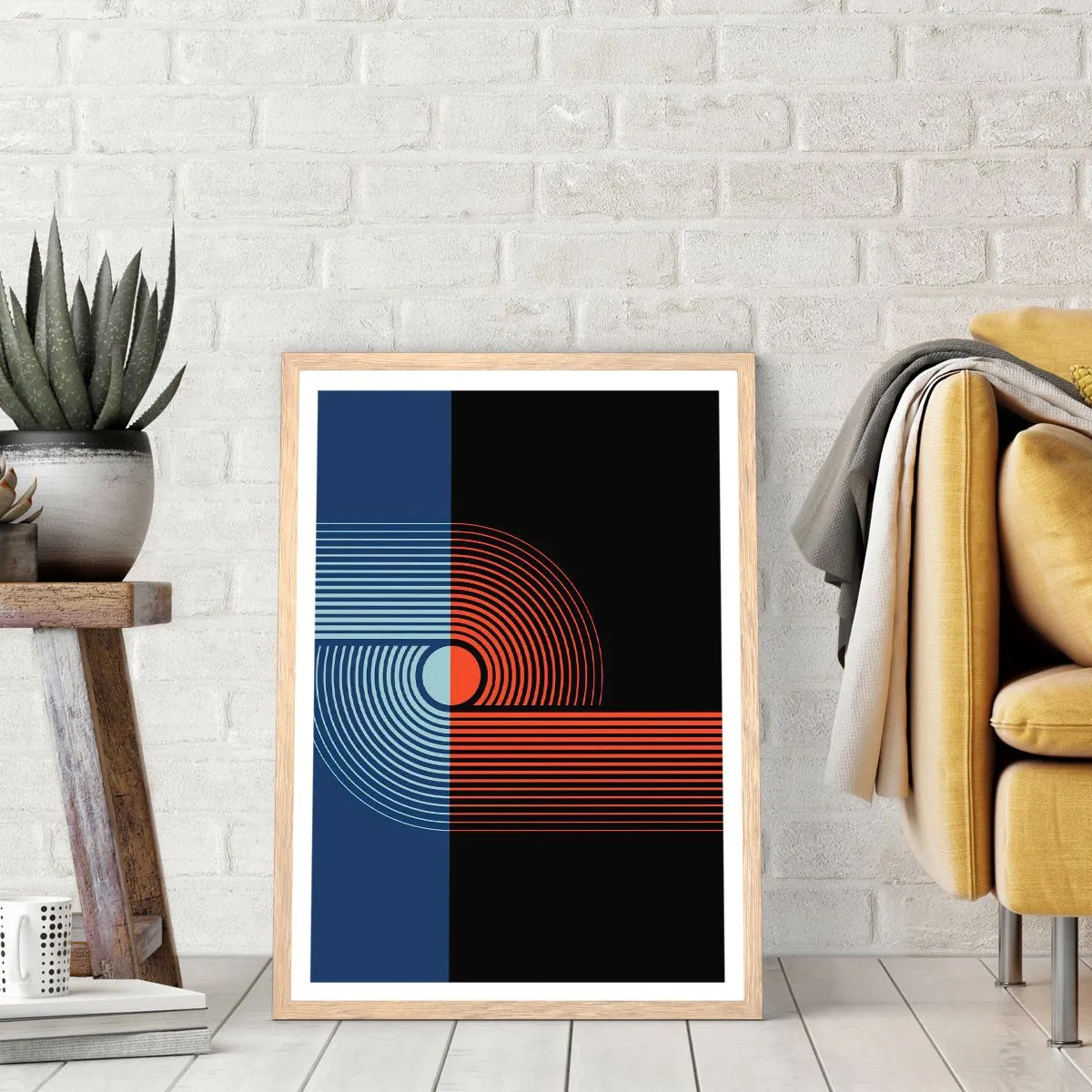 Poster in einem Rahmen aus heller Eiche - In einer geometrischen Umarmung - 40x50 cm