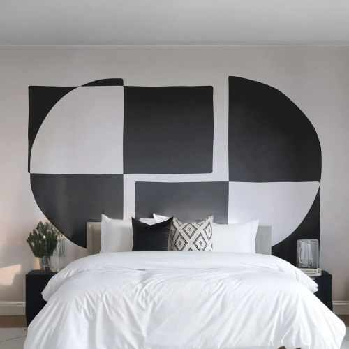 Fototapete Standard Eco - Abstrakte geometrische Schwarz-Weiß-Komposition - 100x70cm - Antithese - Synthese - Moderne Wanddekoration für Wohnzimmer und Schlafzimmer ARTTOR