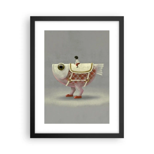 Poster in einem schwarzem Rahmen - Reiter auf einem surrealen Fisch - 30x40 cm