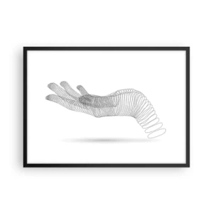 Poster in einem schwarzem Rahmen - Eine minimalistische Illustration einer Hand aus schwarzen Punkten auf weißem Hintergrund. - 70x50cm - Federnde Hand - Moderne Wanddekoration für Wohnzimmer und Schlafzimmer ARTTOR