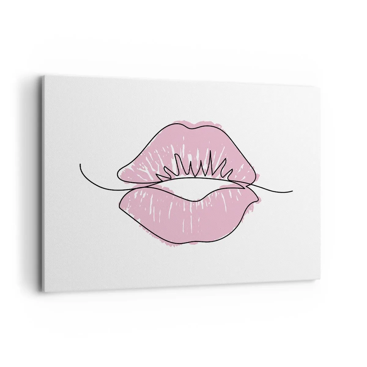 Bild auf Leinwand - Leinwandbild - Minimalistische Lippenzeichnung in einem Rosaton - 100x70cm - Bereit zum Küssen? - Moderne Wanddekoration für Wohnzimmer und Schlafzimmer ARTTOR