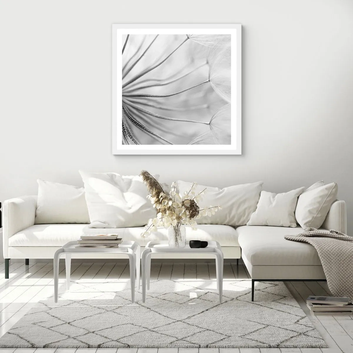 Poster in einem weißen Rahmen - Löwenzahn, Drachen - 60x60 cm