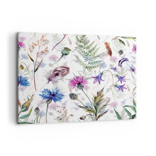 Bild auf Leinwand - Leinwandbild - Aquarellblumen und Kräuter auf weißem Hintergrund im Herbarium-Stil - 120x80cm - Polnisches Herbarium - Moderne Wanddekoration für Wohnzimmer und Schlafzimmer ARTTOR