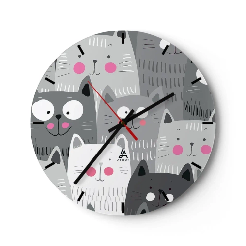 Wanduhr - Glasuhr - Graue und weiße Katzen im illustrativen Stil - 30x30cm - Katzenwelt - Moderne Wanddekoration für Wohnzimmer, Küche und Schlafzimmer ARTTOR