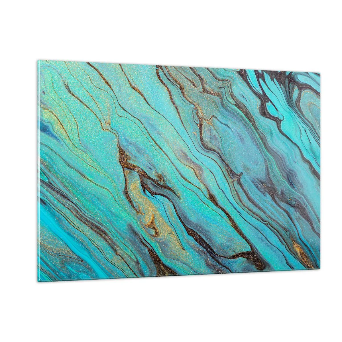 Glasbild - Bild auf glas - Abstrakte Streifen in Türkis und Gold - 120x80cm - Türkisfarbene Flut - Moderne Wanddekoration für Wohnzimmer und Schlafzimmer ARTTOR