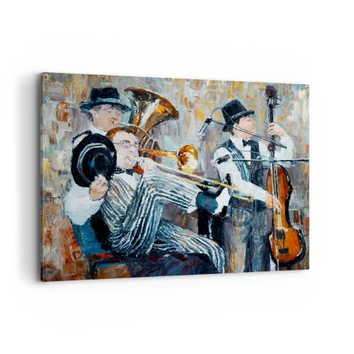 Bild auf Leinwand - Leinwandbild - Jazzmusiker im malerischen Stil während eines Konzerts - 100x70cm - Der ganze Jazz - Moderne Wanddekoration für Wohnzimmer und Schlafzimmer ARTTOR