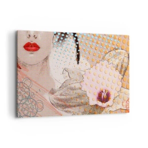 Bild auf Leinwand - Leinwandbild - Abstraktes Kunstwerk mit Mund- und Orchideenmotiv - 120x80cm - Comic-Heldin - Moderne Wanddekoration für Wohnzimmer und Schlafzimmer ARTTOR