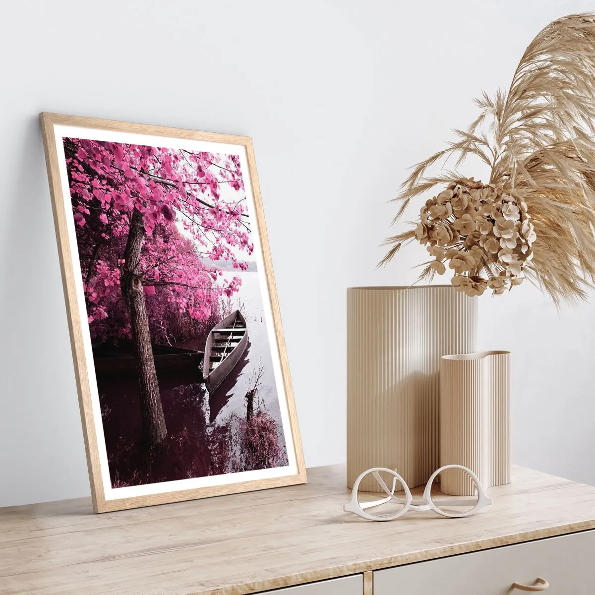 Poster in einem Rahmen aus heller Eiche - In rosa Stille - 70x100 cm