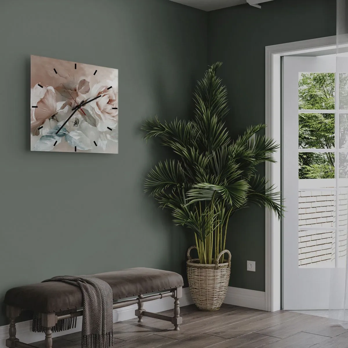 Wanduhr - Glasuhr - Zarte Rosen in Pastelltönen auf hellem Untergrund - 30x30cm - Geist der Romantik - Moderne Wanddekoration für Wohnzimmer und Schlafzimmer ARTTOR