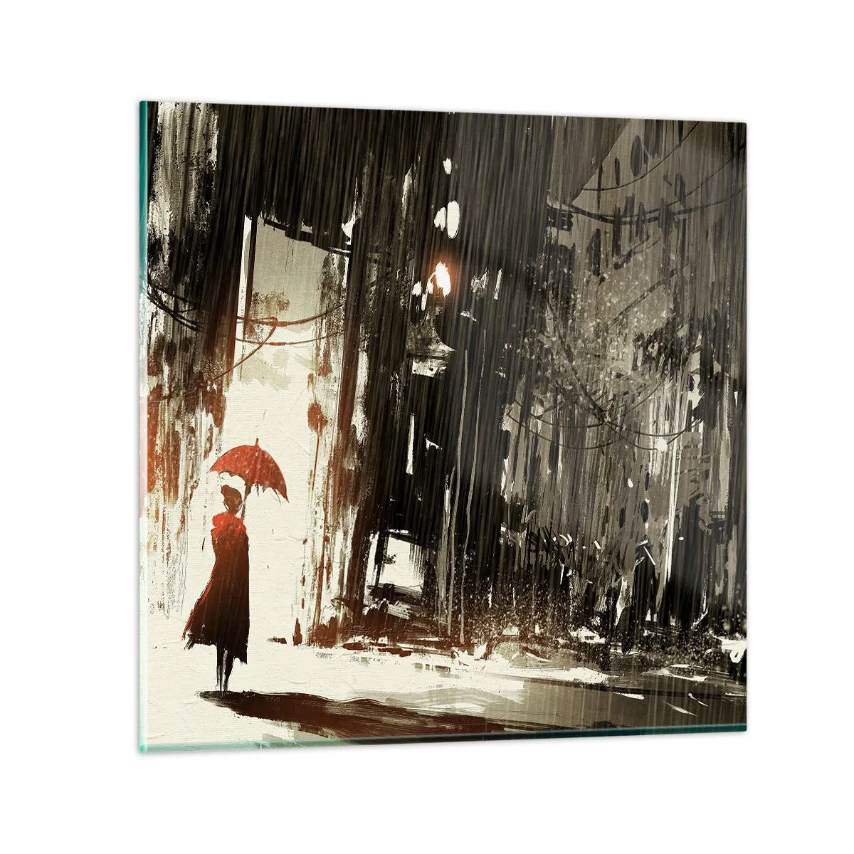 Glasbild - Bild auf glas - Die Poesie des roten Regenschirms - 40x40 cm