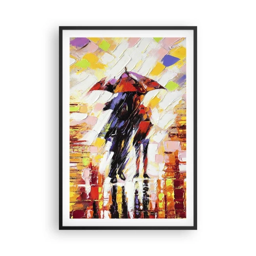 Poster in einem schwarzem Rahmen - Gemeinsam durch die Nacht und den Regen - 61x91 cm