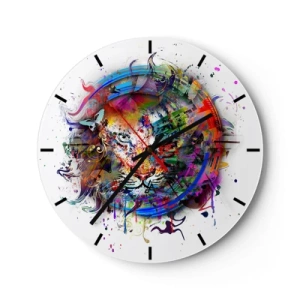 Wanduhr - Glasuhr - Bunte Illustration eines Tigers im abstrakten Stil - 30x30cm - Es lauert hinter einem Regenbogenschleier - Moderne Wanddekoration für Wohnzimmer, Küche und Schlafzimmer ARTTOR