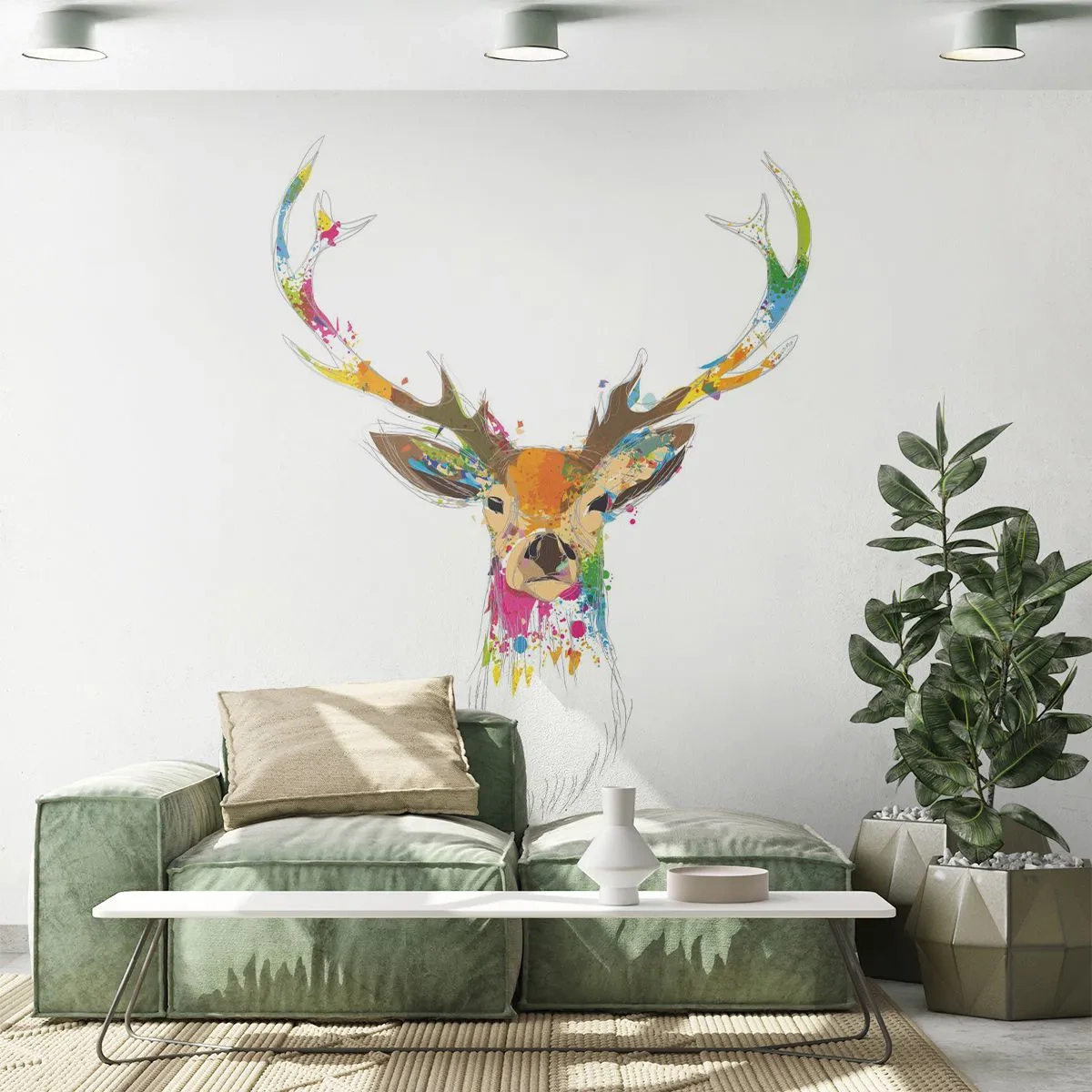 Fototapete Premium Sand - Ein mildes Reh in Farbe getaucht - Abstraktion, Tiere, Reh - 250x175 cm