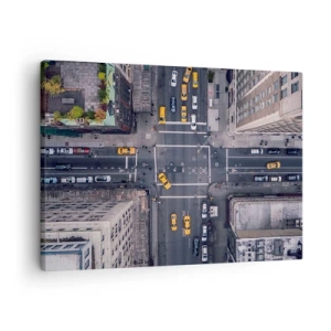Bild auf Leinwand - Leinwandbild - Luftaufnahme einer belebten Stadtstraße - 70x50cm - Eine einfache Wahl - Moderne Wanddekoration für Wohnzimmer und Schlafzimmer ARTTOR