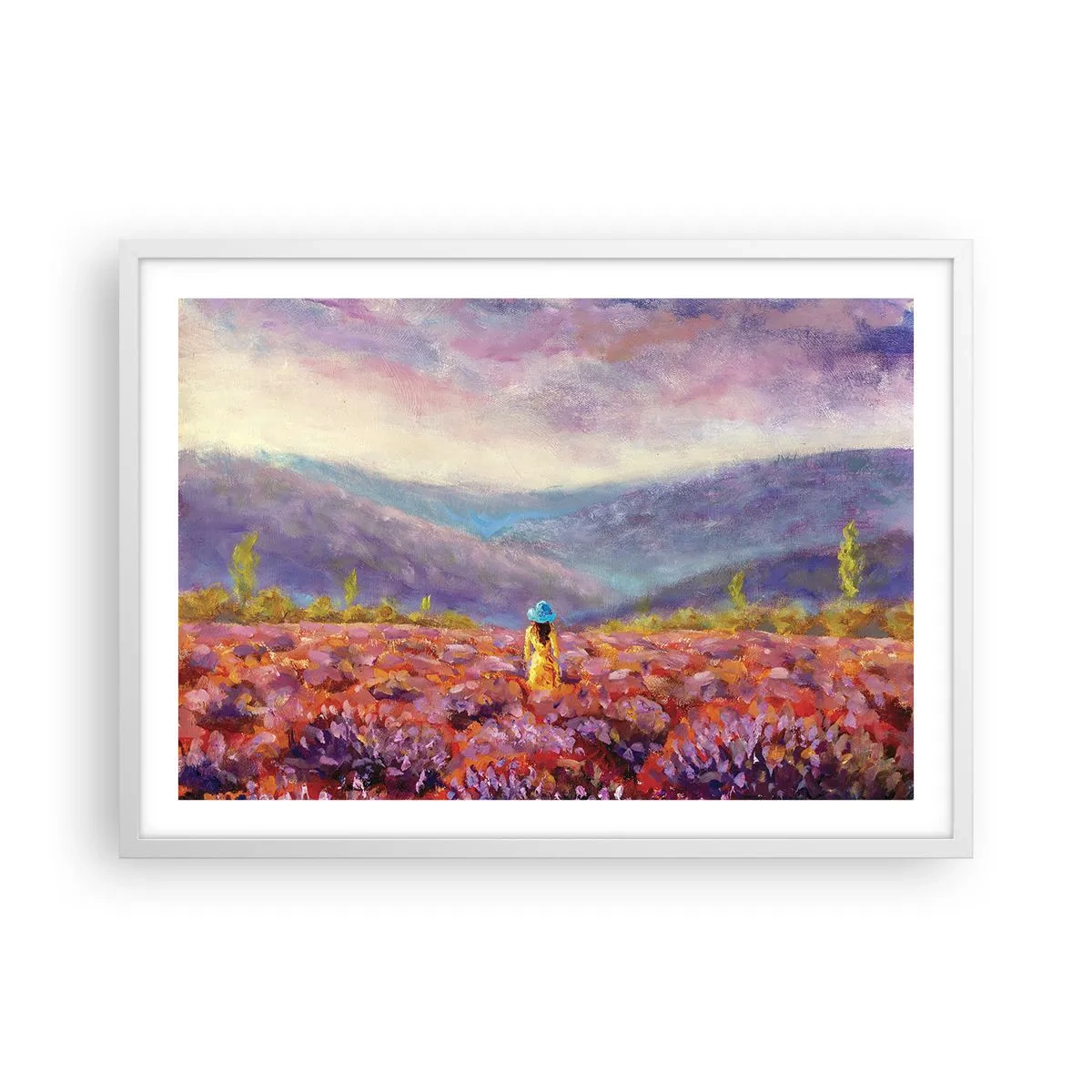 Poster in einem weißen Rahmen - In einer Lavendelwelt - 70x50 cm