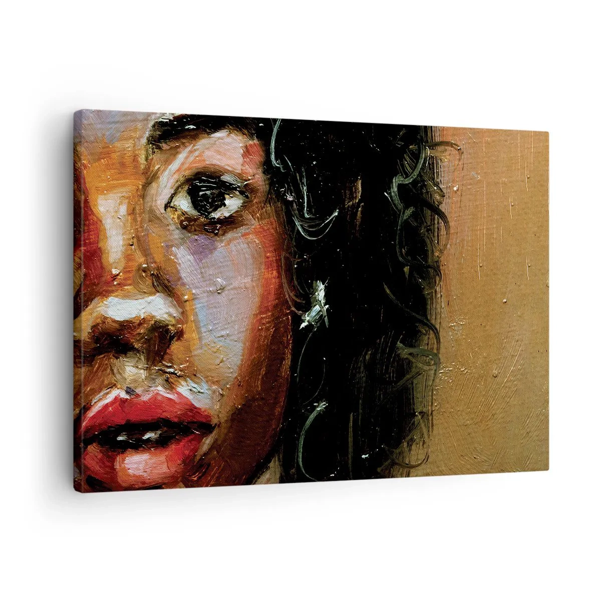 Bild auf Leinwand - Leinwandbild - Ein ausdrucksstarkes Frauenporträt in intensiven Farben. - 70x50cm - Schwarz und Glanz - Moderne Wanddekoration für Wohnzimmer und Schlafzimmer ARTTOR