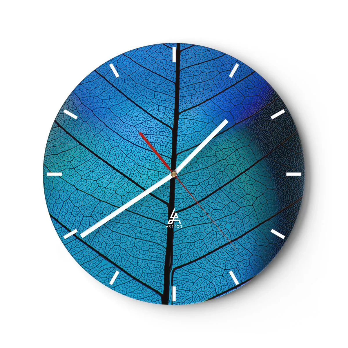 Wanduhr - Glasuhr - Nahaufnahme der Blattstruktur in Blau- und Schwarztönen - 30x30cm - Komplizierte Konstruktion - Moderne Wanddekoration für Wohnzimmer, Küche und Schlafzimmer ARTTOR