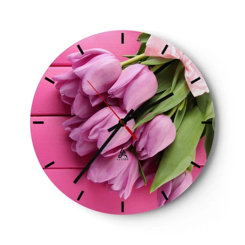 Wanduhr - Glasuhr - Ein Strauß rosa Tulpen auf rosa Hintergrund - 30x30cm - Nur für dich - Moderne Wanddekoration für Wohnzimmer, Küche und Schlafzimmer ARTTOR