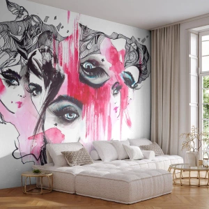 Fototapete Standard Eco - Das Gesicht einer Frau in einer ausdrucksstarken Aquarell- und Skizzenkomposition - 100x70cm - Abstrakte Augen - Moderne Wanddekoration für Wohnzimmer und Schlafzimmer ARTTOR