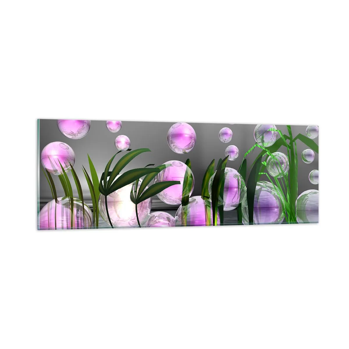 Glasbild - Bild auf glas - Eine reflektierende Komposition aus Leichtigkeit und Leben - 90x30 cm