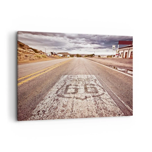 Bild auf Leinwand - Leinwandbild - Route 66 in einem Wüstenklima mit malerischem Himmel - 120x80cm - Mother Road - eine amerikanische Legende - Moderne Wanddekoration für Wohnzimmer und Schlafzimmer ARTTOR