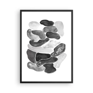 Poster in einem schwarzem Rahmen - Abstrakte Formen in Schwarz-, Grau- und Weißtönen - 50x70cm - Felsige Abstraktion - Moderne Wanddekoration für Wohnzimmer und Schlafzimmer ARTTOR