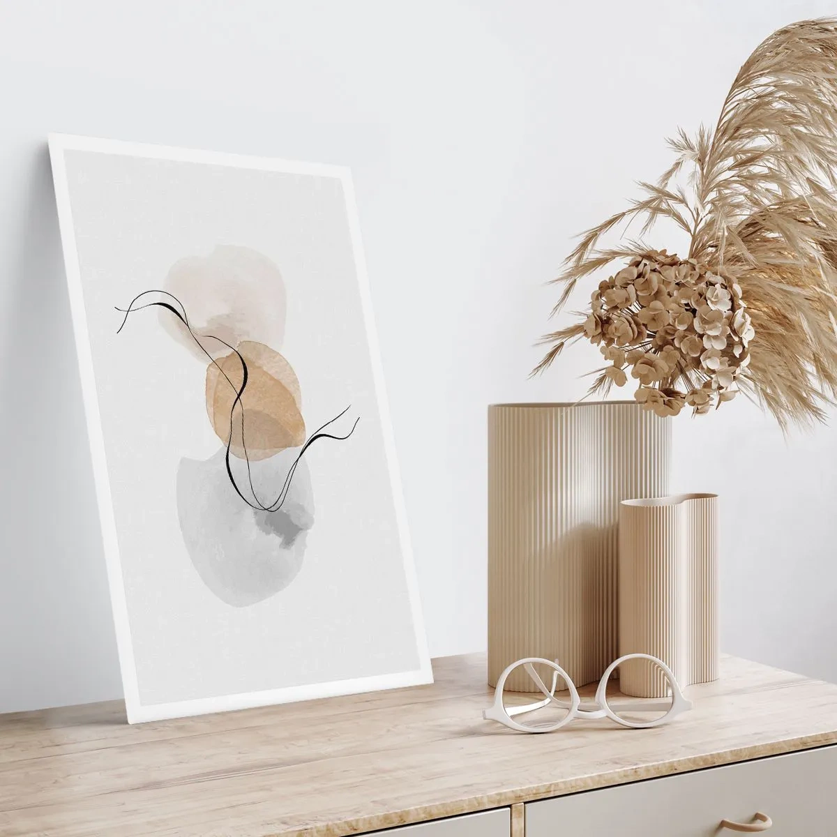 Poster - Eine abstrakte Komposition in neutralen Farben mit zarten Linien. - 50x70cm - Luftperlen - Moderne Wanddekoration für Wohnzimmer und Schlafzimmer ARTTOR