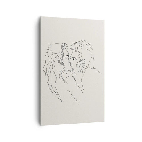 Bild auf Leinwand - Leinwandbild - Eine minimalistische Illustration eines Paares in einer liebevollen Umarmung - 80x120cm - Verstrickt im Gefühl - Moderne Wanddekoration für Wohnzimmer und Schlafzimmer ARTTOR
