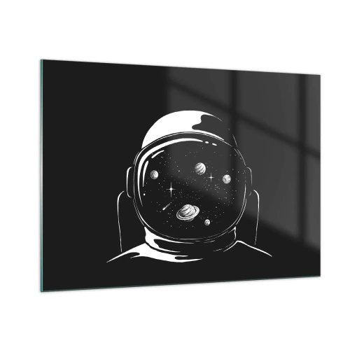 Glasbild - Bild auf glas - Astronaut mit Sternen und Planeten in seinem Helm auf schwarzem Hintergrund - 100x70cm - Schöne Aussicht - Moderne Wanddekoration für Wohnzimmer und Schlafzimmer ARTTOR