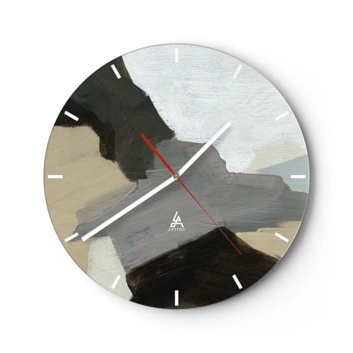 Wanduhr - Glasuhr - Abstrakte Komposition in Grau- und Beigetönen - 30x30cm - Abstraktion: Scheideweg des Graus - Moderne Wanddekoration für Wohnzimmer, Küche und Schlafzimmer ARTTOR