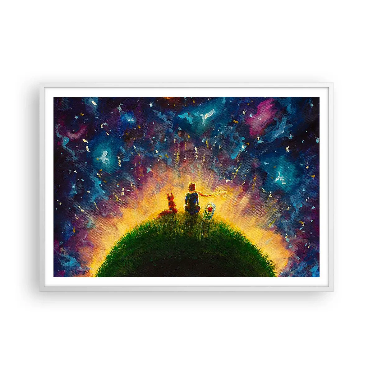 Poster in einem weißen Rahmen - Liebe und Freundschaft - die ganze Welt - 100x70 cm
