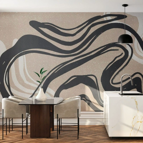 Fototapete Standard Eco - Schwarze ausdrucksstarke Linien auf beigem Hintergrund - 100x70cm - Vervielfachter Ausdruck - Moderne Wanddekoration für Wohnzimmer und Schlafzimmer ARTTOR