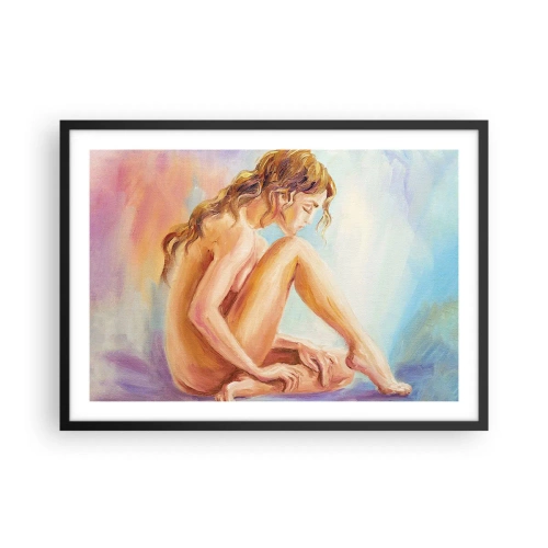 Poster in einem schwarzem Rahmen - Eine zarte Figur einer Frau auf einem pastellfarbenen Hintergrund - 70x50cm - Akt der Jugend - Moderne Wanddekoration für Wohnzimmer und Schlafzimmer ARTTOR