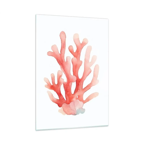 Glasbild - Bild auf glas - Aquarell rosa Koralle auf weißem Hintergrund - 50x70cm - Korallenfarbene Koralle - Moderne Wanddekoration für Wohnzimmer und Schlafzimmer ARTTOR
