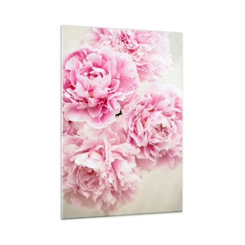 Glasbild - Bild auf glas - Ein Strauß voller rosa Pfingstrosen auf hellem Hintergrund - 50x70cm - In rosa Glamour - Moderne Wanddekoration für Wohnzimmer und Schlafzimmer ARTTOR