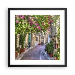 Poster in einem schwarzem Rahmen - Blühende Gasse - 40x40 cm